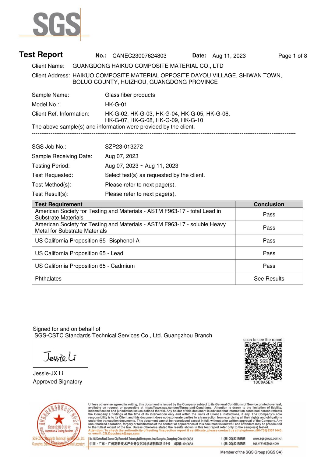 SGS检测报告 — ASTM F963 / Prop 65